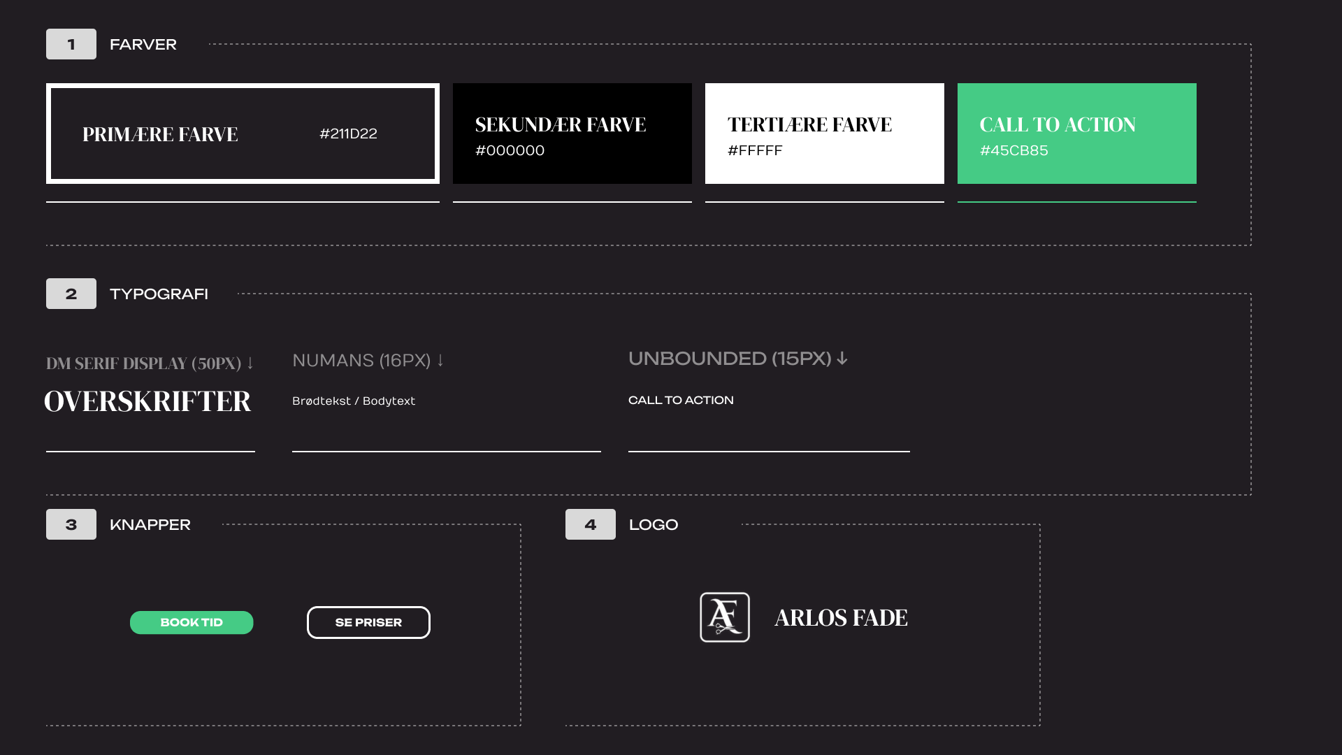 Style tile med farver, typografi, knapper og logo