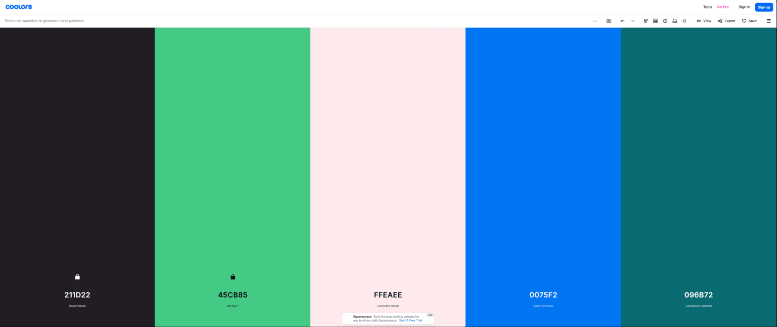 Farvepalette fra Coolors