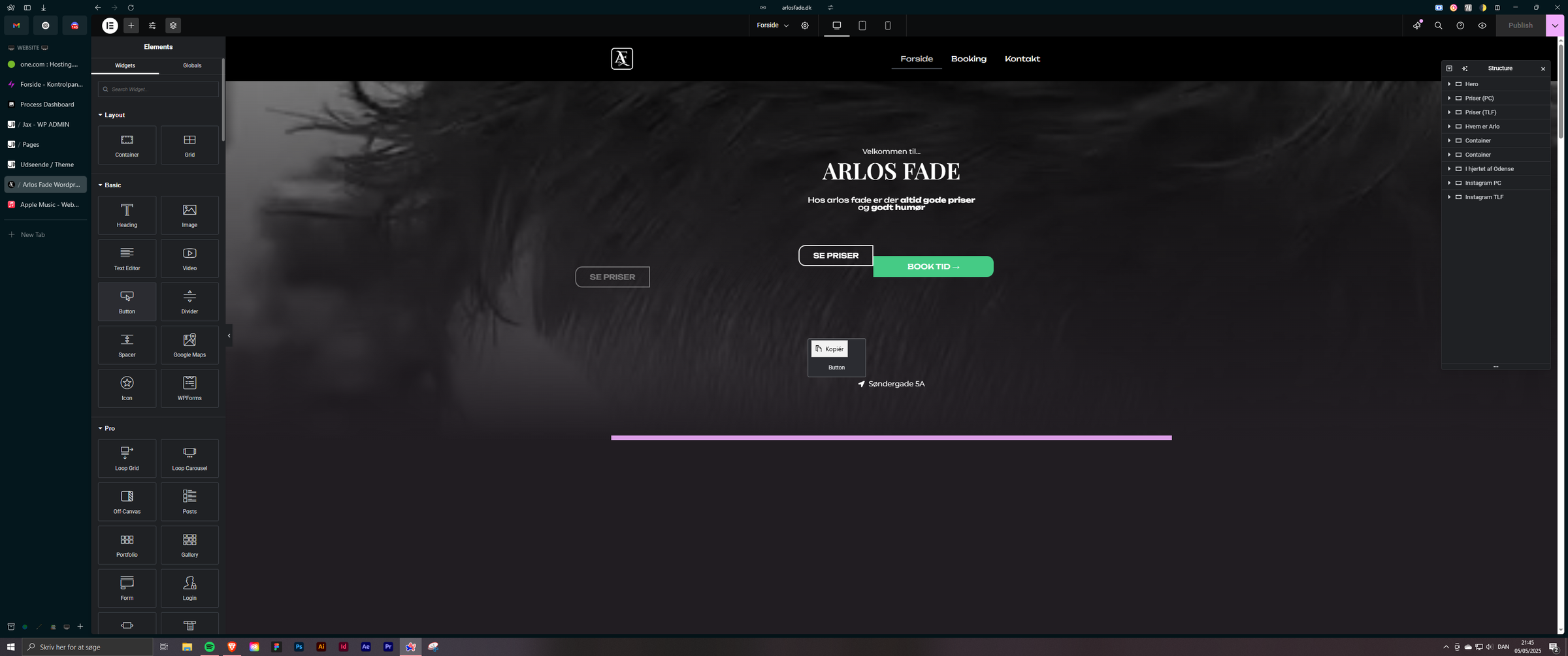 Hjemmesiden bygges i WordPress med Elementor